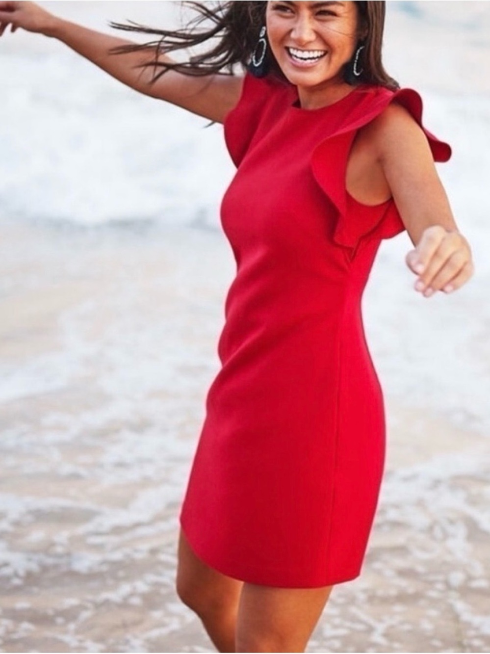 Vineyard Vines Red Ruffle-Sleeve Mini Dress